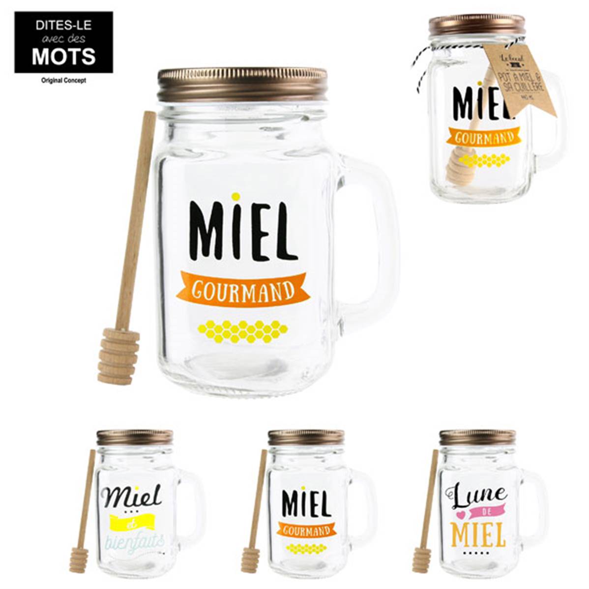Bocal avec Cuillère à Miel en Bois 450 ml