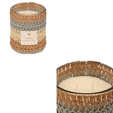 Bougie Parfumée Zaya 470 g Pot Verre et Fibres Naturelles Ambre