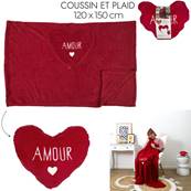 Coussin et Plaid Sherpa Coeur 120 x 150 Cm
