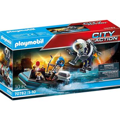 Playmobil - Policier Avec Reacteur Dorsal Et Canoe