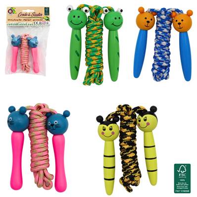 Corde à Sauter Poignée Animal en Bois 2,10 Mètres 4 Modèles Assortis
