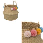 Panier Pliant avec Pompons Diamètre 33 Cm Roseau