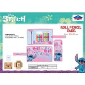 Trousse Enroulable Stitch Rose avec 6 Feutres et 6 Crayons 30 x 20 Cm