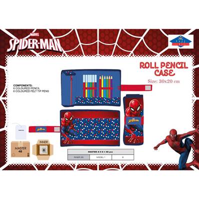 Trousse Enroulable Spiderman avec 6 Feutres et 6 Crayons 30 x 20 Cm