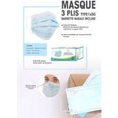 Boite de 50 Masques  de protection 3 Plis Nouvelles Normes