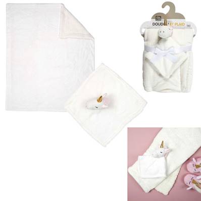 Plaid + Doudou Licorne 100 x 75cm 