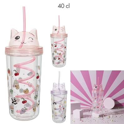 Verre de Transport à Paille Chat 40cl Kawaï