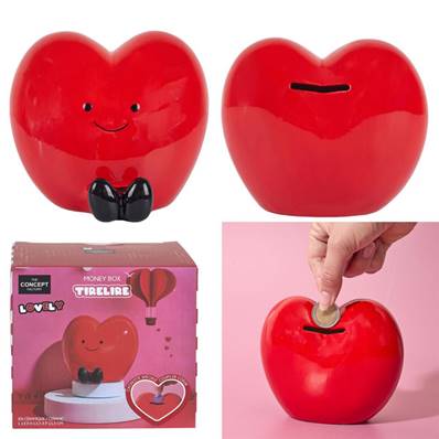 Tirelire Coeur Kawaii  14.2 x 12.5 x 11.5 Cm