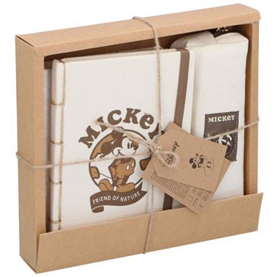 Ensemble Carnets et Trousses en toile écologique Mickey 23 x 35 Cm