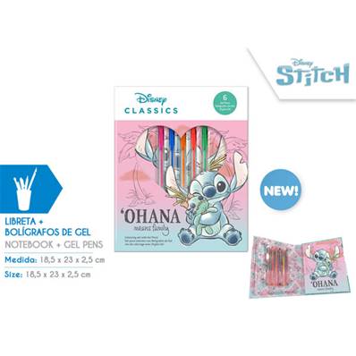 6 Stylos Gels avec Carnet STITCH 18 x 23 Cm
