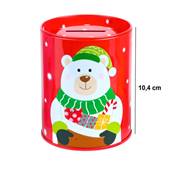 Tirelire Ronde Métal Ours de Noël  8,5 x 10,4 Cm