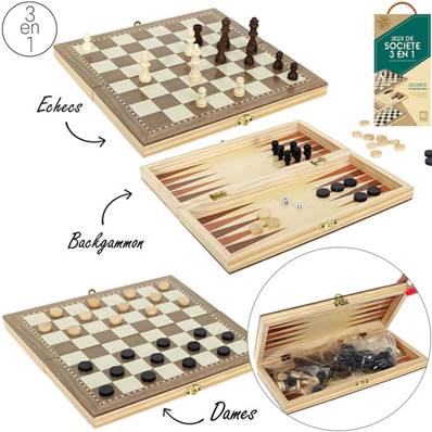 Jeu de Société 3 en 1 en Bois 