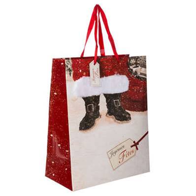 Sac Cadeau Imp Pere Noel  Fourure MM  32X 27